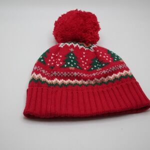 Christmas Tree‎ Pom Pom Beanie Hat Baby 3-6M Red Green Holiday Winter